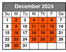 Tandem Kayak December Schedule