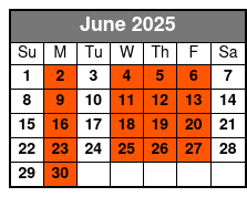 Tandem Kayak June Schedule