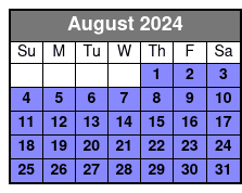 2 Hour Tandem Kayak Rental August Schedule