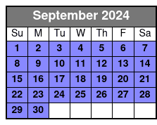 2 Hour Tandem Kayak Rental September Schedule