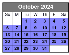 2 Hour Tandem Kayak Rental October Schedule