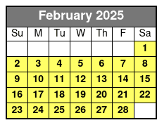 2 Hour Tandem Kayak Rental February Schedule