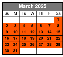 1 Hour Paddle Board Self Guide March Schedule