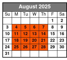 Sunset Cruise August Schedule