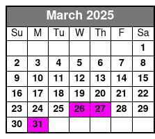 Clear Kayak Tour March Schedule