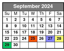 Skyline Kayak Tour September Schedule