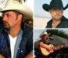 A man wearing a cowboy hat gazes intently at the camera against a blurred natural background