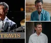 A person is singing into a microphone while playing a guitar with the name Randy Travis displayed at the bottom