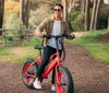 A man and a woman are standing with electric bicycles outdoors enjoying a sunny day