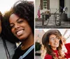 Three smiling women with curly hair are posing closely together likely indicating a familial or close relationship