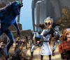 The image shows a group of animated characters with a mix of humans and anthropomorphic animals armed and ready for battle in a post-apocalyptic setting