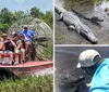 A group of people are taking a ride through a grassy wetland on an airboat