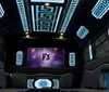 The image shows a cars luxury interior featuring blue ambient lighting and a Versace logo illuminated on the partition