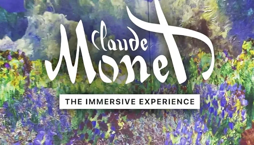 The image features the title Claude Monet The Immersive Experience over a background of impressionist-style flowers