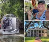 A group of people are taking a tour on an airboat through a lush green waterway