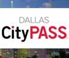 The image shows an advertisement for a Dallas CityPASS with a backdrop of the Dallas skyline and a smartphone displaying a CityPASS ticket with a QR code