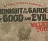 The image shows a weathered poster or sign advertising Midnight in the Garden of Good and Evil Walking Tour presented by Afterlife Tours