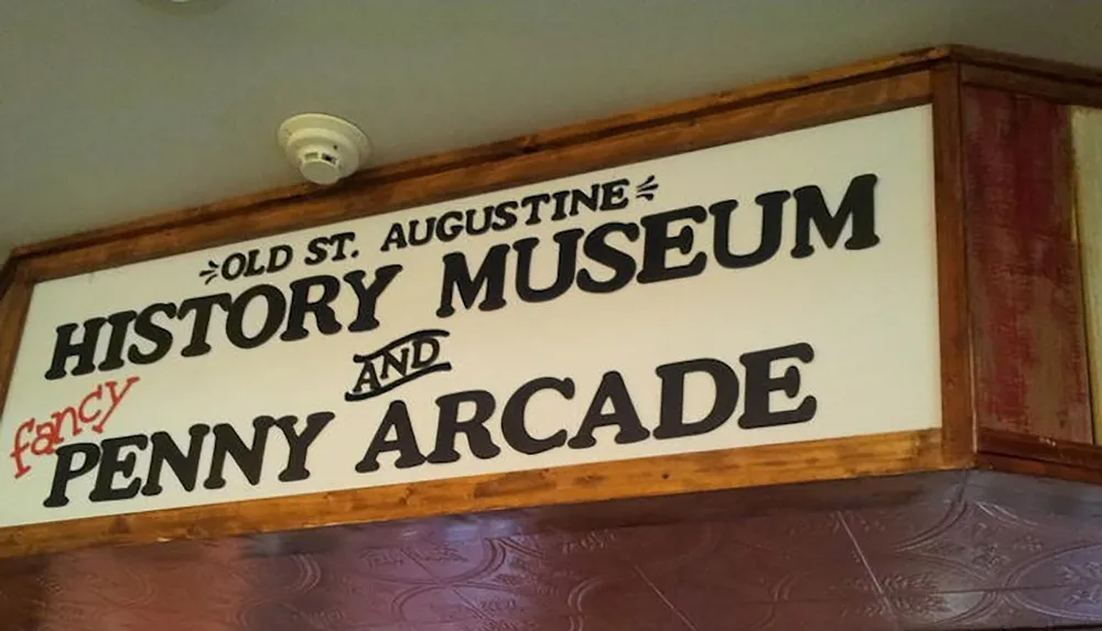 The image shows a sign for the Old St Augustine History Museum and Fancy Penny Arcade