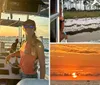 A group of people are enjoying a sunset cruise on a boat with a view of the distant city skyline