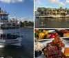 A riverboat named Jungle Queen IV offers barbeque dining experiences as indicated by the inset images of various grilled foods