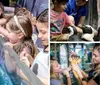 Children are gently touching and interacting with a fish in a touch tank at an aquarium