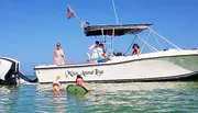 A group of people enjoys a sunny day on a boat named 