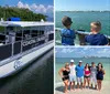A group of passengers are enjoying a sightseeing cruise aboard COASTAL CRUISES ST PETE as dolphins swim alongside the boat