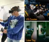 People are immersed in various virtual reality experiences indicated by the VR headsets they are wearing