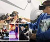 People are immersed in various virtual reality experiences indicated by the VR headsets they are wearing