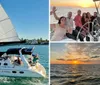 A group of people is enjoying a sunny day out on the water aboard a sailboat named Star of Orion