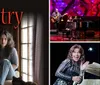 The image features a woman lying on a piano in a colorful outfit and boots with the text Tapestry the Carole King Songbook