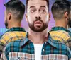 The image features a man looking surprised surrounded by two mirrored views of himself in plaid shirts with a John Crist Comedy logo in the corner