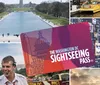 The image is a collage featuring Washington DC landmarks a tour guide a sightseeing bus and a Washington DC sightseeing pass